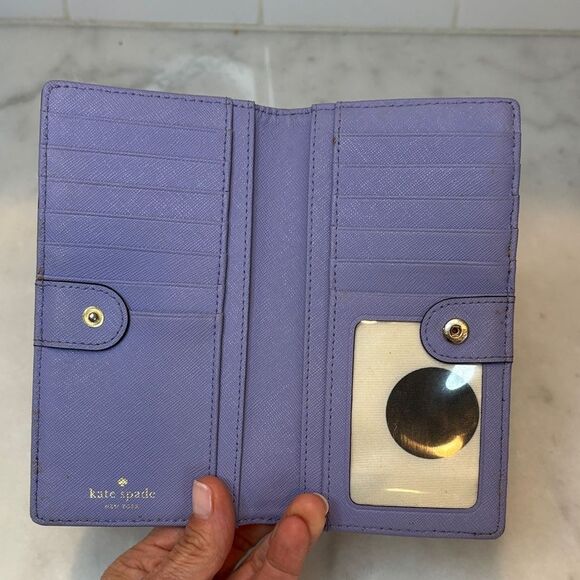 Kate Spade Cross Grain Leather Slim Sleek Snap & Zip Clutch Wallet - Picture 12 of 16